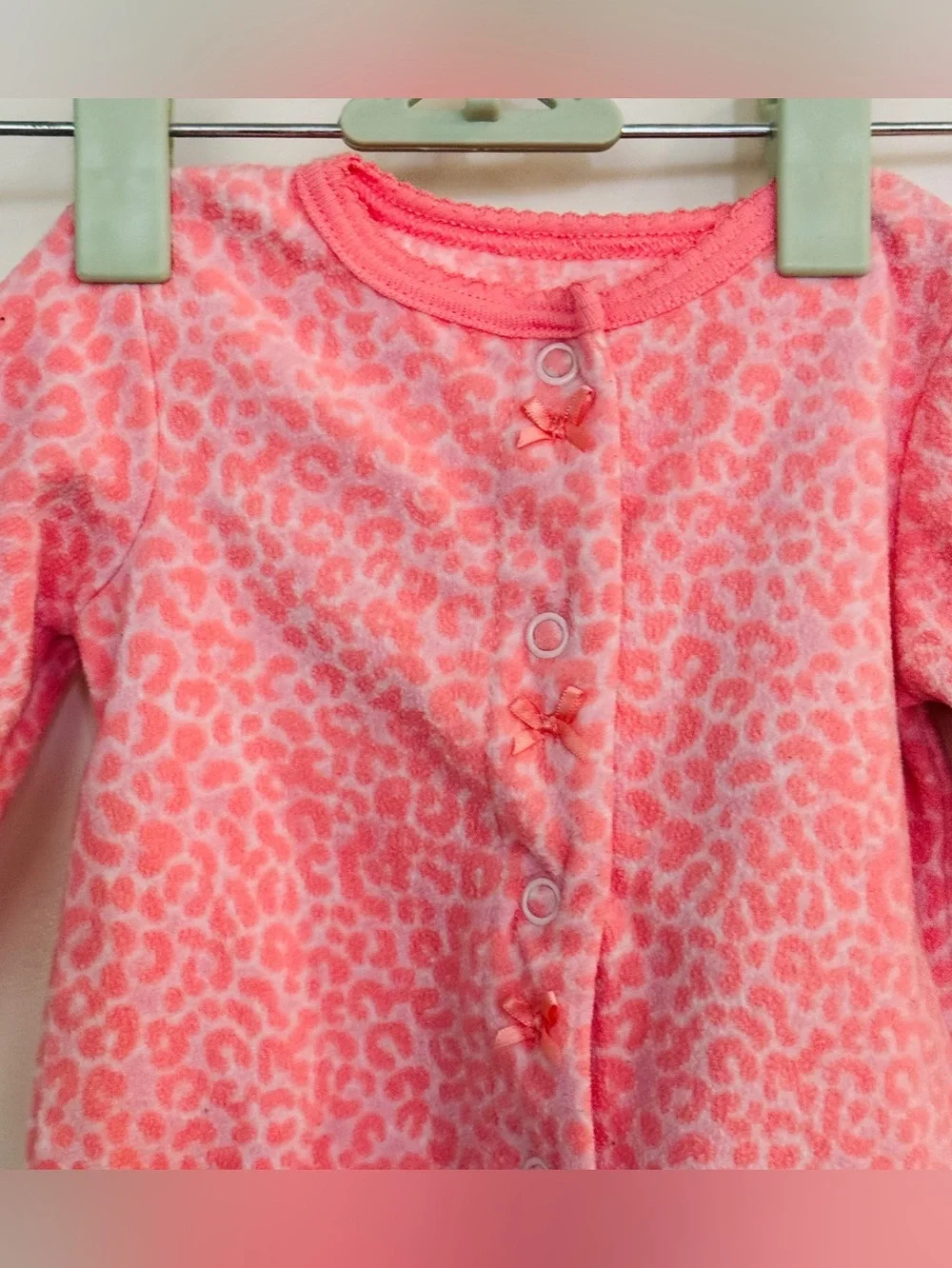 Carter's Pink Leopard Print Cat Face Footed Baby Long Fleece Sleeper 6 Mo